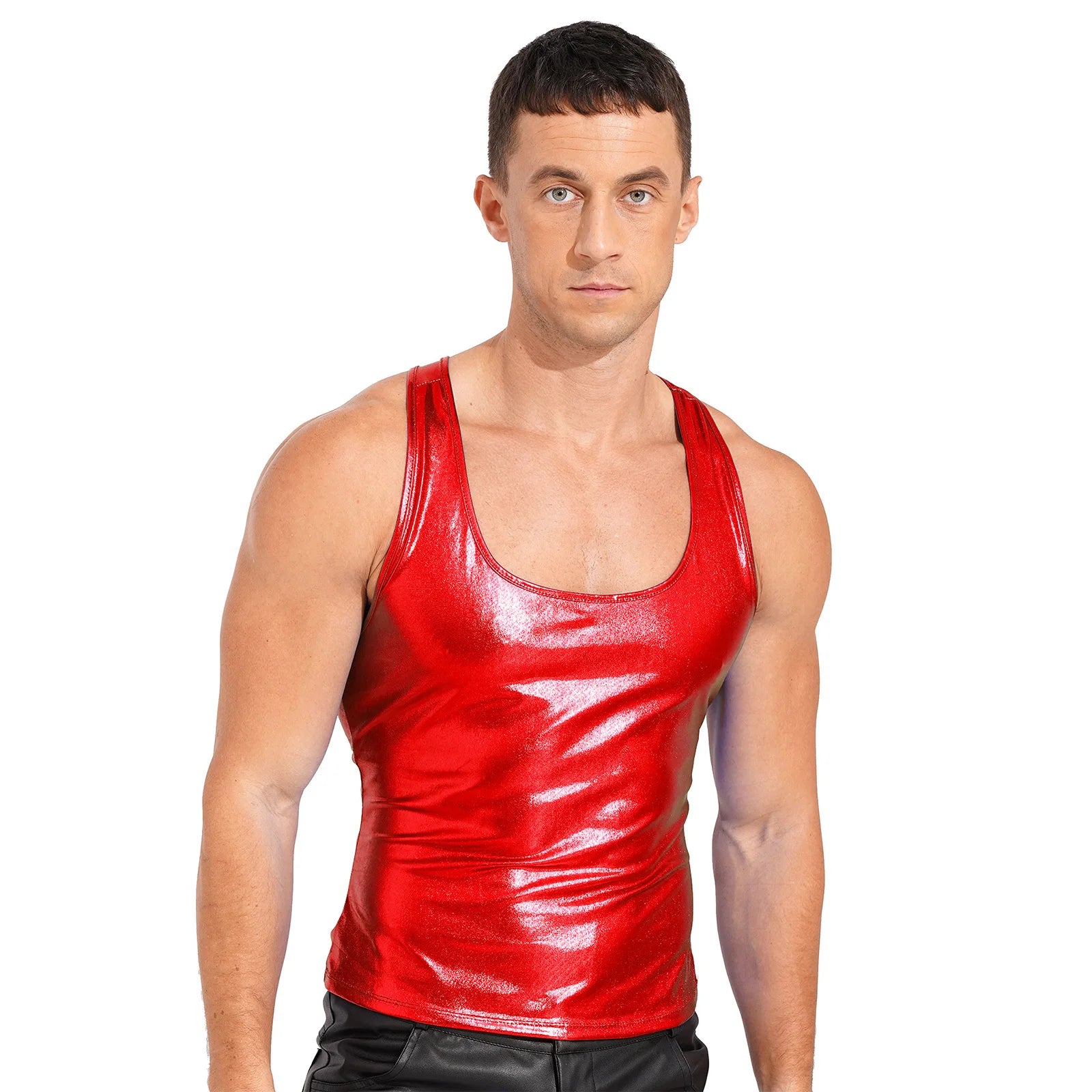Shiny Metallic Tank Tops Men Sport Fitness Bodybuilding Tanks Fashion Mens Gym Vest Tops Sleeveless T-Shirt Singlet Undershirts