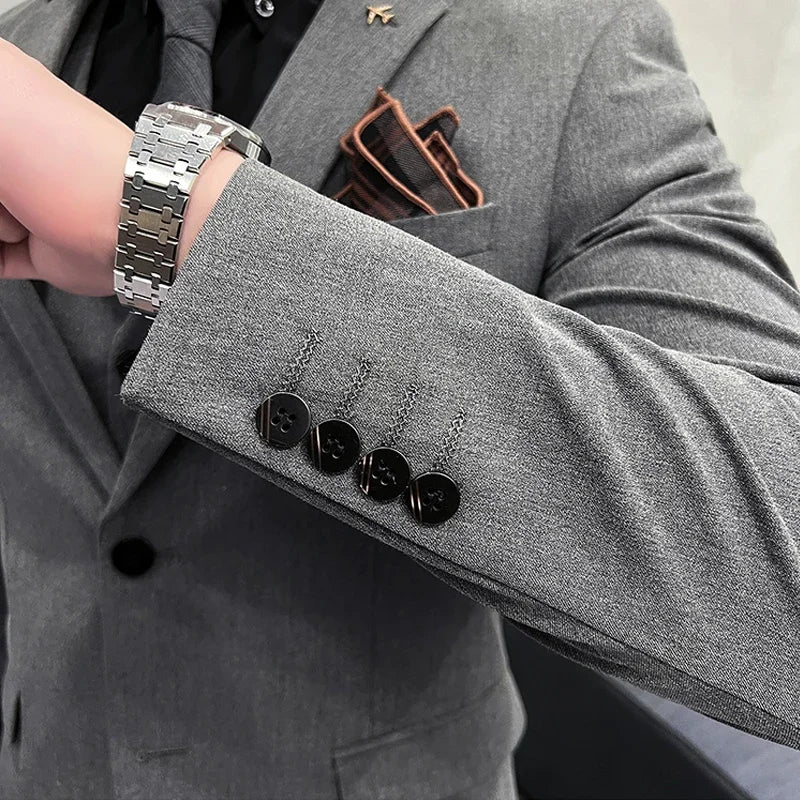( Blazer + Vest + Pants ) Boutique Fashion Solid Color Men's Slim Casual Business Suit Three-piece Set Groom Wedding Dress Party
