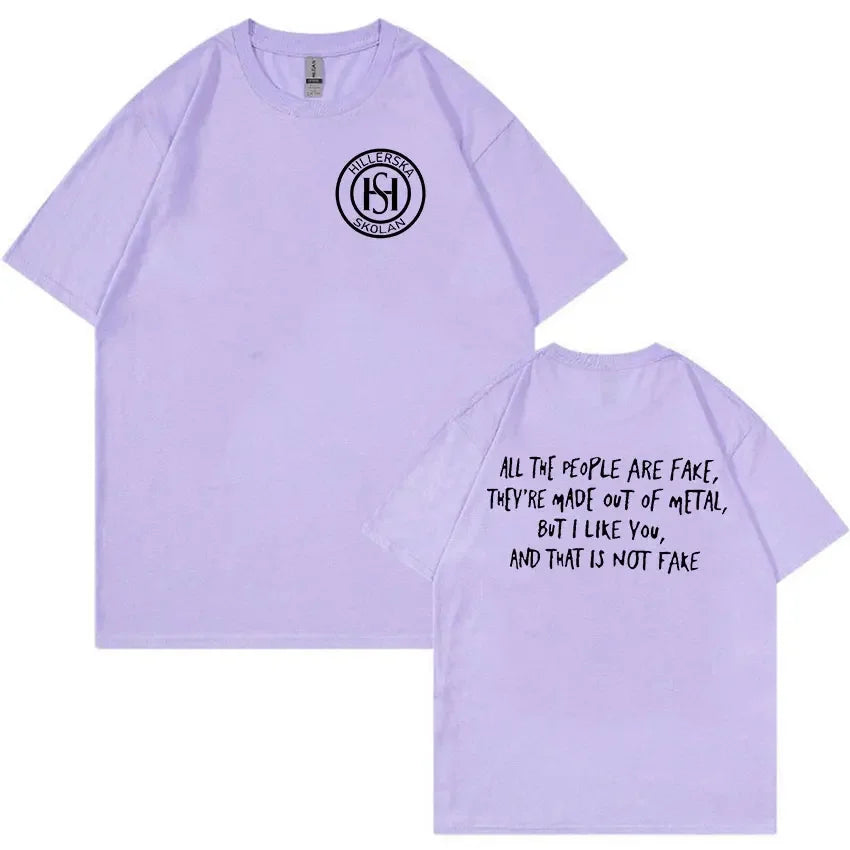 New Young Royals Hillerska Skolan Print T-Shirt All The People Are Fake Tops Man T Shirt Retro Fashion Oversized Cotton T-shirts