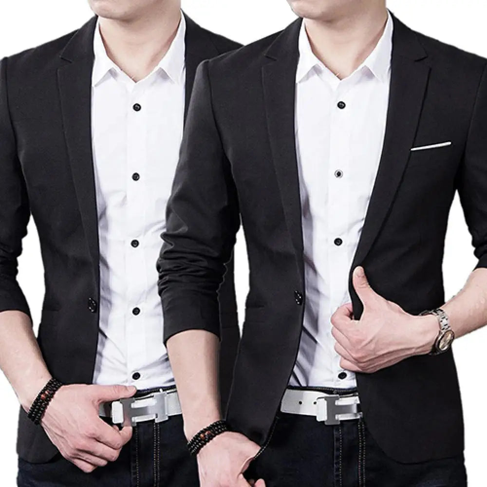 Men Blazers Slim Autumn Suit Business Formal Party Male Suit One Button Lapel Casual Long Sleeve Pockets Top Plus Size