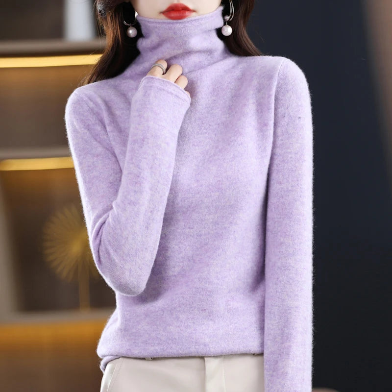 New 100% Merino Wool Turtleneck Cashmere Sweater In Autumn And Winter Women's Casual Knitted Coat Women's Coat Korean Fashion
