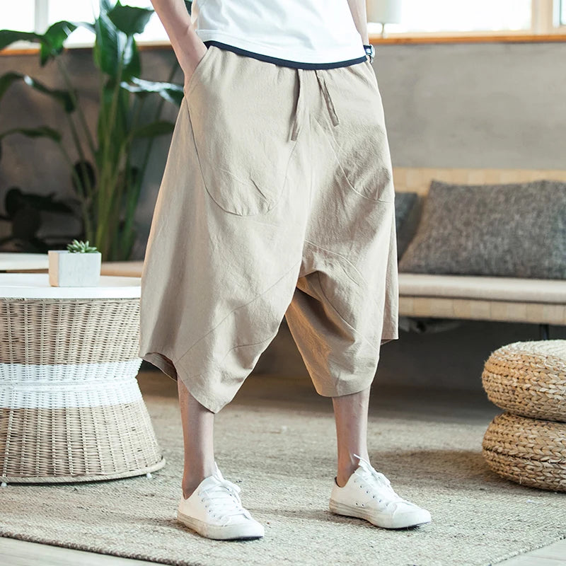 Dropshipping Men Harajuku Harem Pants 2025 Mens Summer Cotton Linen Joggers Pants Male Vintage Korean Style Sweatpants Fashions