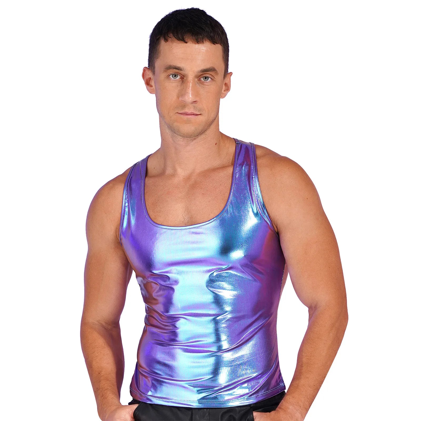 Shiny Metallic Tank Tops Men Sport Fitness Bodybuilding Tanks Fashion Mens Gym Vest Tops Sleeveless T-Shirt Singlet Undershirts