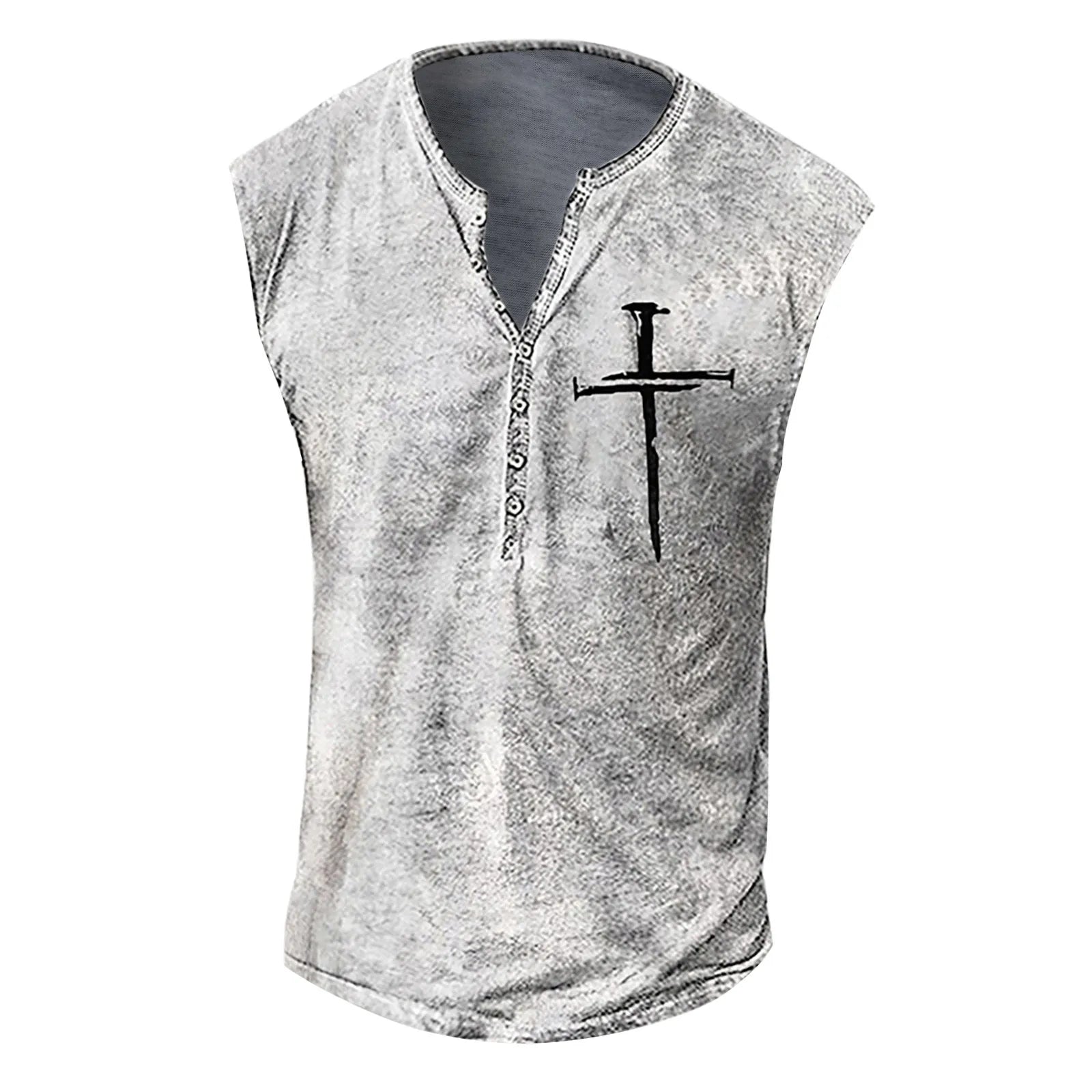 Men’s Summer Washed Fabric Surf Beach Cool Top Large Size Casual Breathable Sleeveless Top Loose Printed Tank Top With Buttons