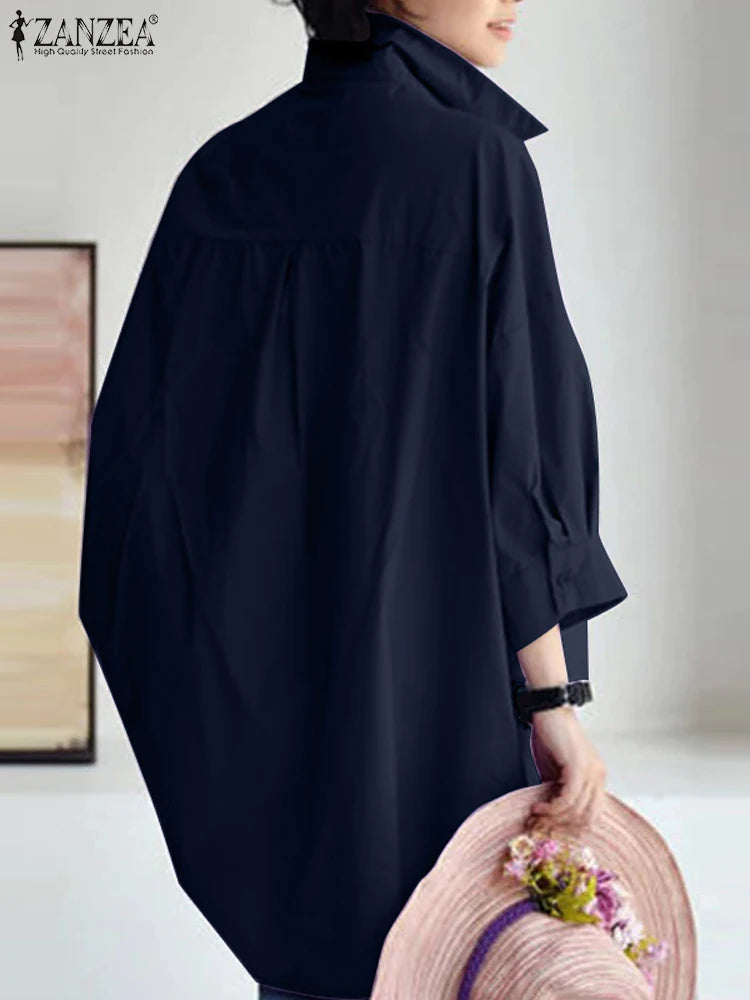 2025 ZANZEA Women Oversized Shirt Autumn Fashion Loose Long Sleeve Collared Blouse Elegant Casual Solid Chemise Tops Streetwear