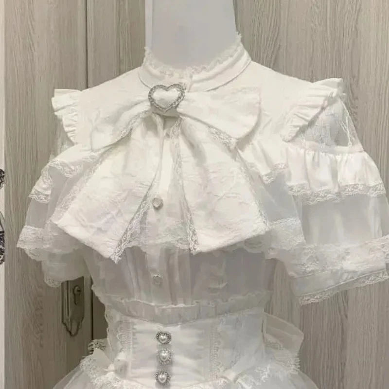 2025 New Summer Kawaii Short Sleeved Blouse Japanese Lolita Cute Sweet Versatile Thin Blusas Women Shirt Princess Party Vestidos