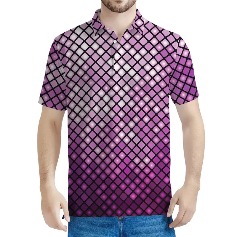 Vintage Colorful Disco Lights Graphic Polo Shirts Men 3d Printed T-shirt Summer Street Short Sleeves Y2k Tops Loose Tee Shirt