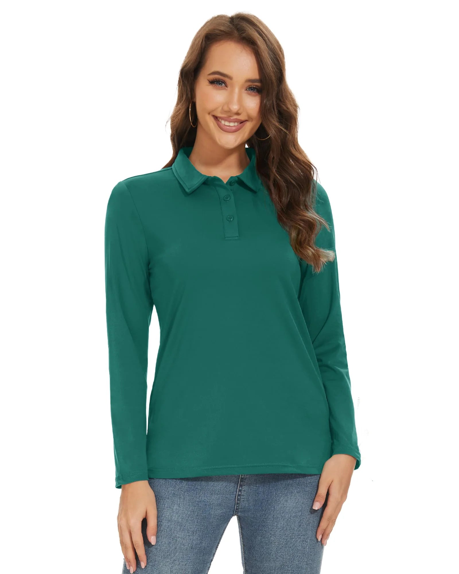 TACVASEN UPF 50+ Golf Polos Shirts Womens Quick Dry Long Sleeve Polo T-shirts Outdoor Traning Hiking T Shirt Pullover Tops