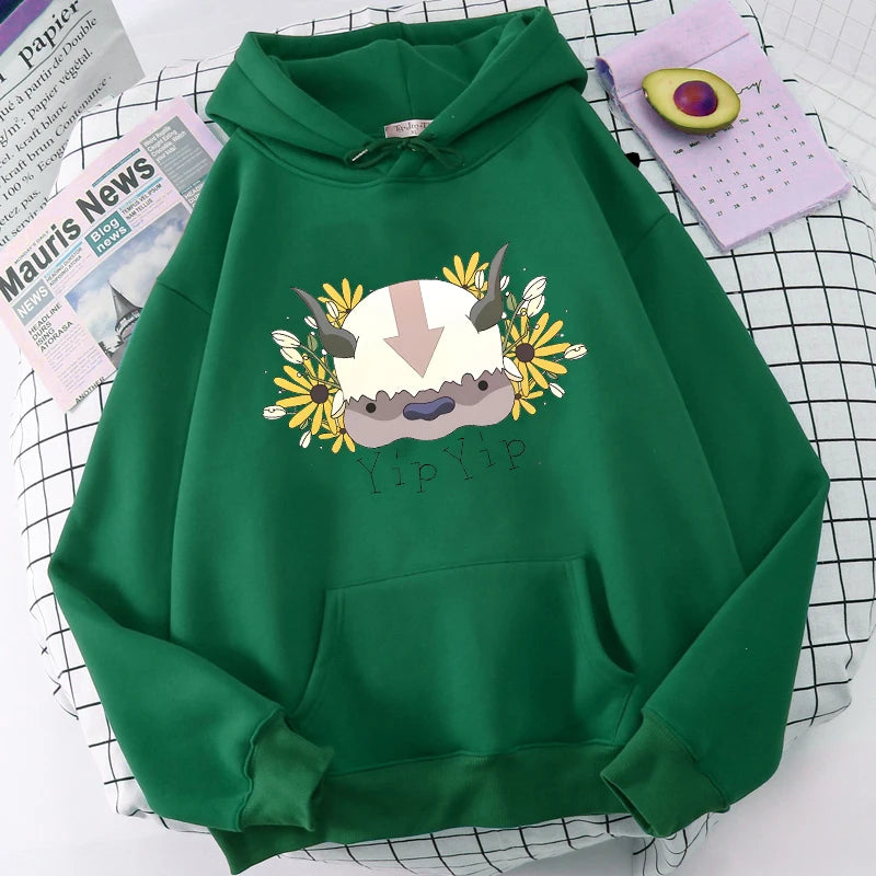 Harajuku Anime Avatar The Last Airbender Hoodies Sweatshirt Men Women Fashion Cartoon Appa Print Winter Casual Loose Men Hoody