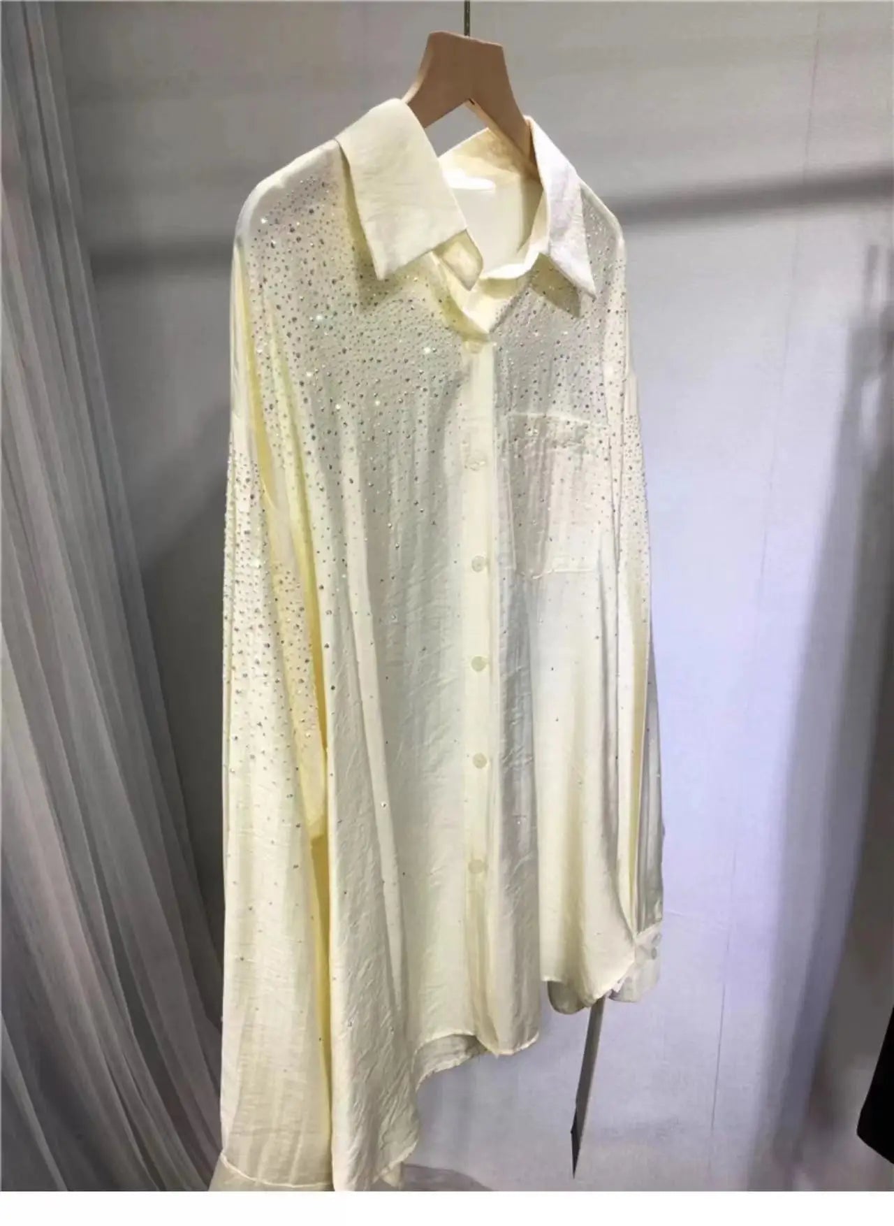 Luxury Sequined Summer Sunscreen Oversized Blouses Shirts For Women 2024 New In Shirts Streetwear Tops Camisas De Mujer