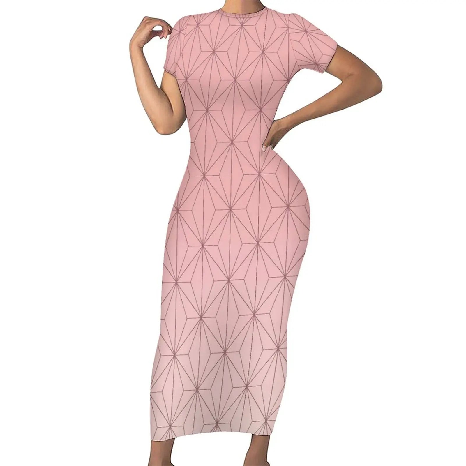 Nezuko Kamado Pink Bodycon Dress Woman Kimetsu No Yaiba Anime Demon Slayer Kawaii Maxi Dresses Holiday Aesthetic Print Dress
