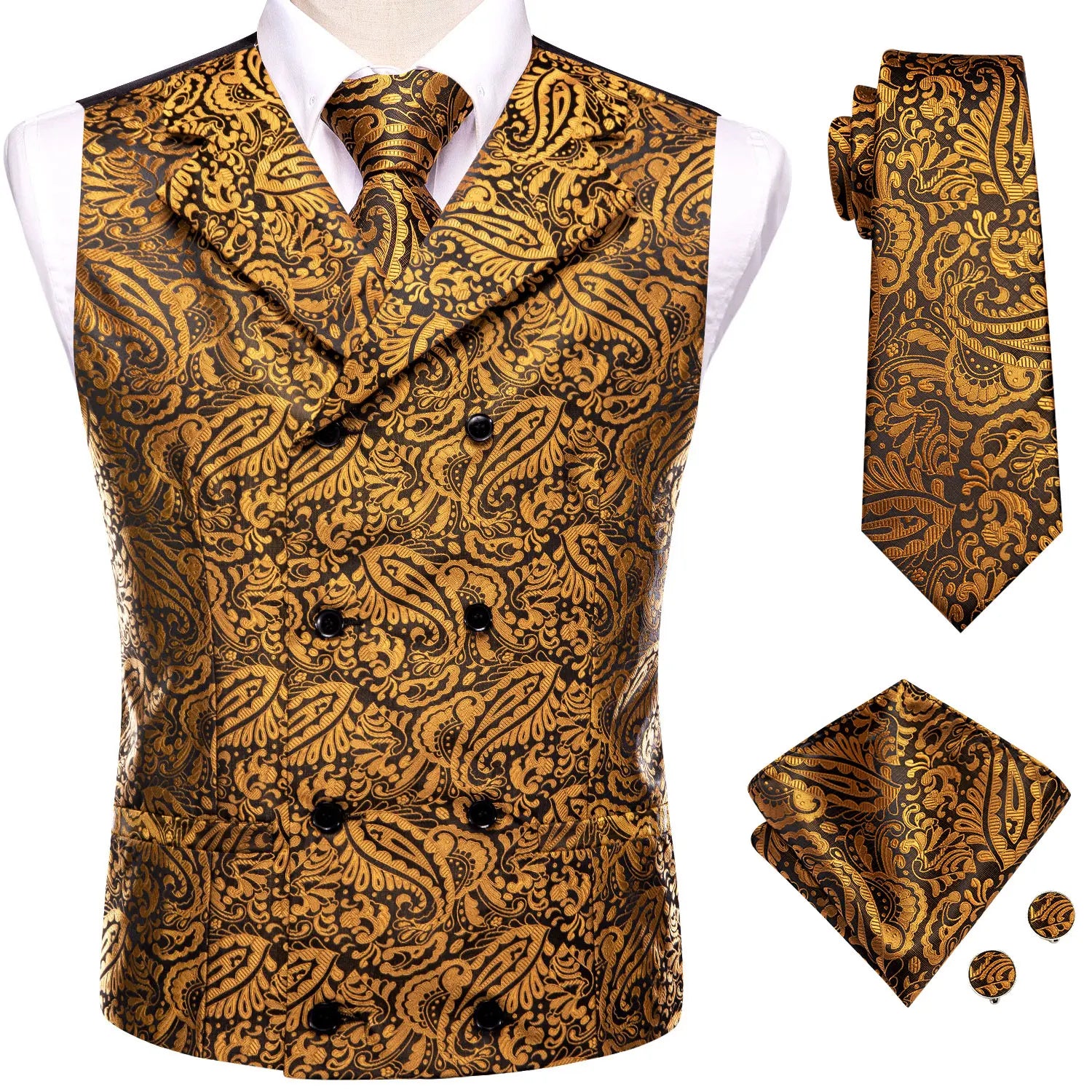 Hi-Tie Dark Red Men's Vests Silk Paisley Jacquard Waistcoat Jacket NeckTie Hanky Cufflinks for Men Business Party Designer Gifts