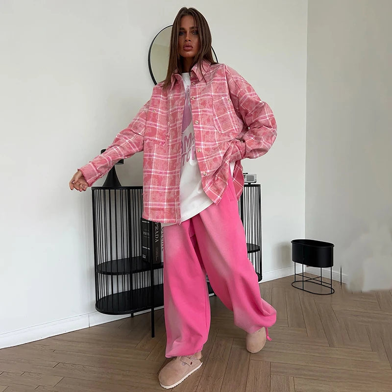Tornova Contrast Color Plaid Print Shirt For Women Long Sleeves Lapel Single Breasted Shirt Casual Loose Summer Vacation Shirt