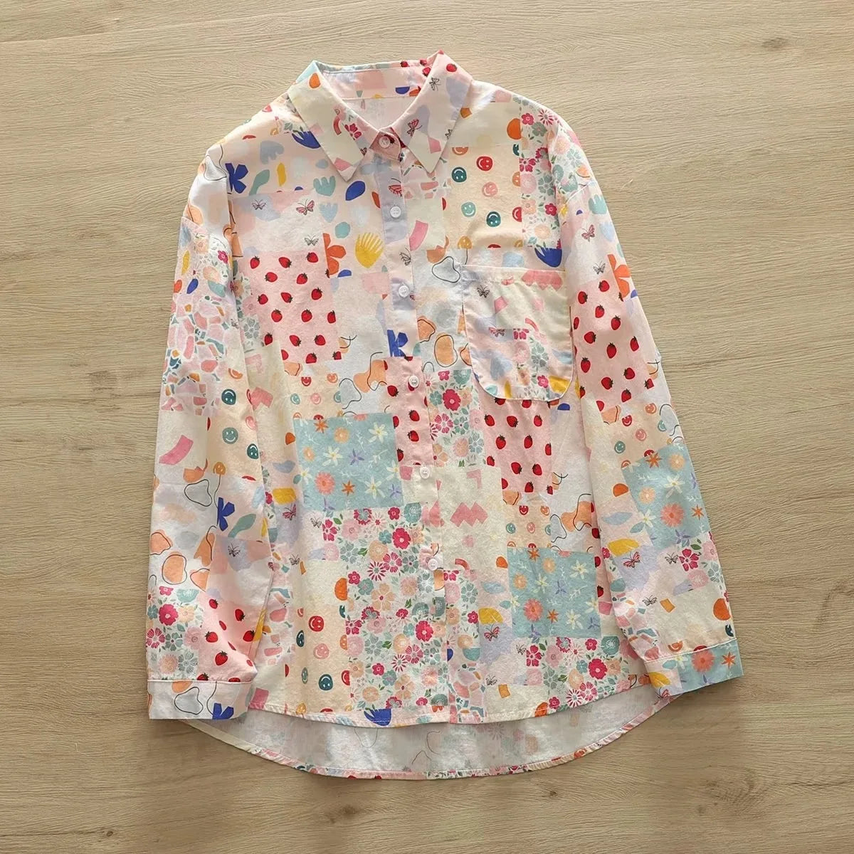 Fashion Women Printed Shirts Cotton Casual Blouses and Tops 2024 New Loose Style Exquisite Lady Long Sleeve Shirt Female Clothes