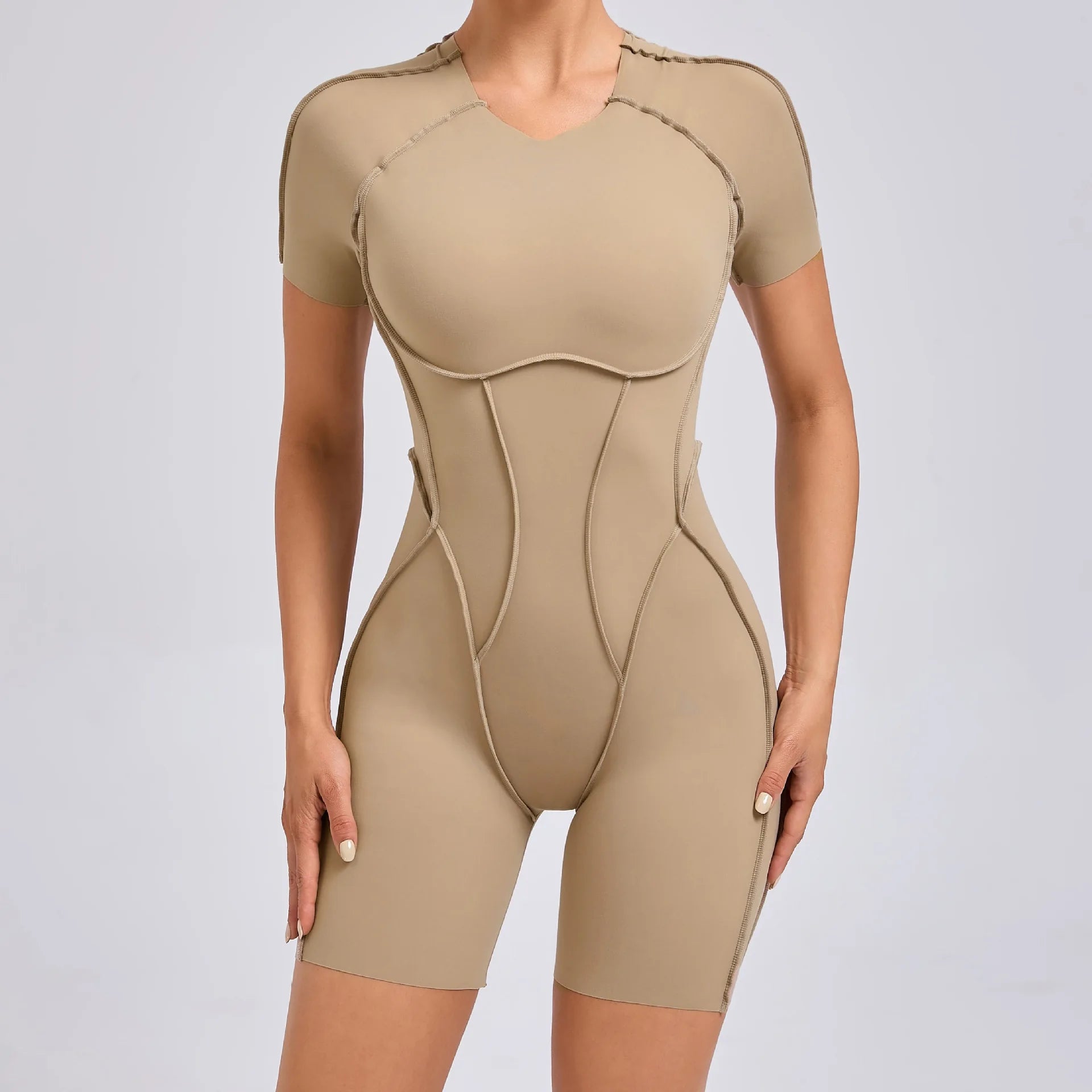2024 Pad Nylon Women Bodysuit Fitness Yoga Set Splicing Exposed V Butt One-Piece Shorts Set Gym Sports Push Up Cycling Jumpsuit