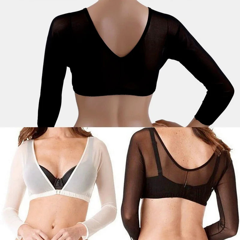 2022 New Women Lace Vest Sheer Mesh Seamless Arm Shaper Slimming Short Cropped Top V-Neck Hollow CardiganAcces Plus Size S-3XL