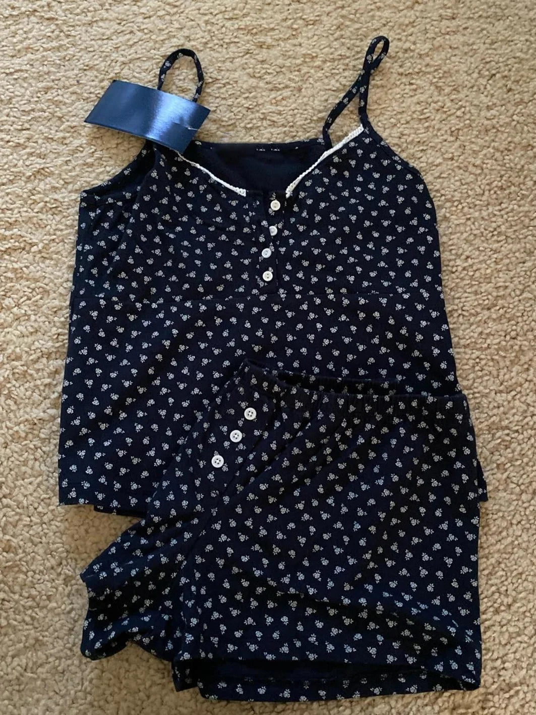 Sweet Floral Vest Shorts Set Woman Summer Lace Trim Slim Camis Buttons Elastic Waist Short Pant Casual Cotton 2 Pieces Sets
