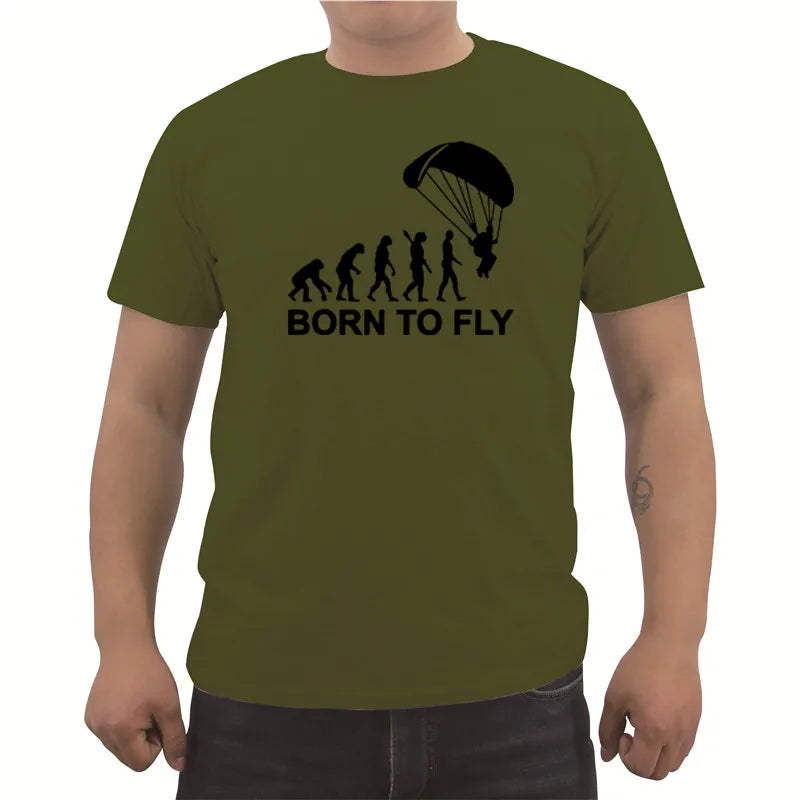 New Fashion Summer Born To Fly Evolution Of Paragliding Paragliders T Shirt Mens Short Sleeve Cotton T-shirt Hip Hop Tees Tops