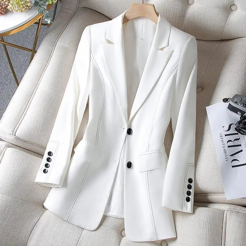 Black Blazers Women's Professional Suit Western-style OL Suits Top Exposed Line Decoration Temperament Slim Fit Line Jacket