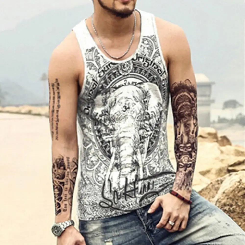 Grey Men Tank Top Casual Fitness Singlets Brand Mens Sleeveless Gasp Hip Hop Vest Elephant Print Cotton undershirt 2019 Vintage