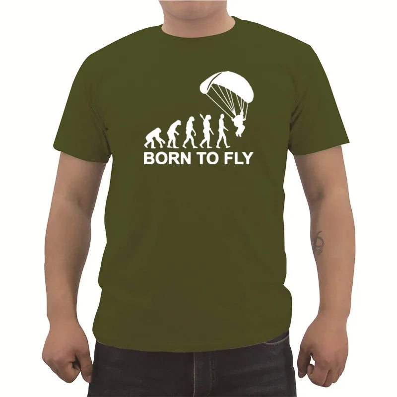 New Fashion Summer Born To Fly Evolution Of Paragliding Paragliders T Shirt Mens Short Sleeve Cotton T-shirt Hip Hop Tees Tops