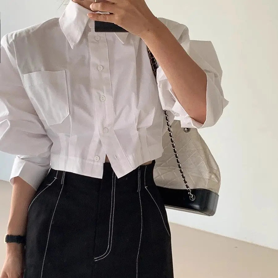 Spring Autumn New Fashion Turn-down Collar Long Sleeve Solid Color Blouses Women's Clothing Back Hollow Out Korean Trend Shirts