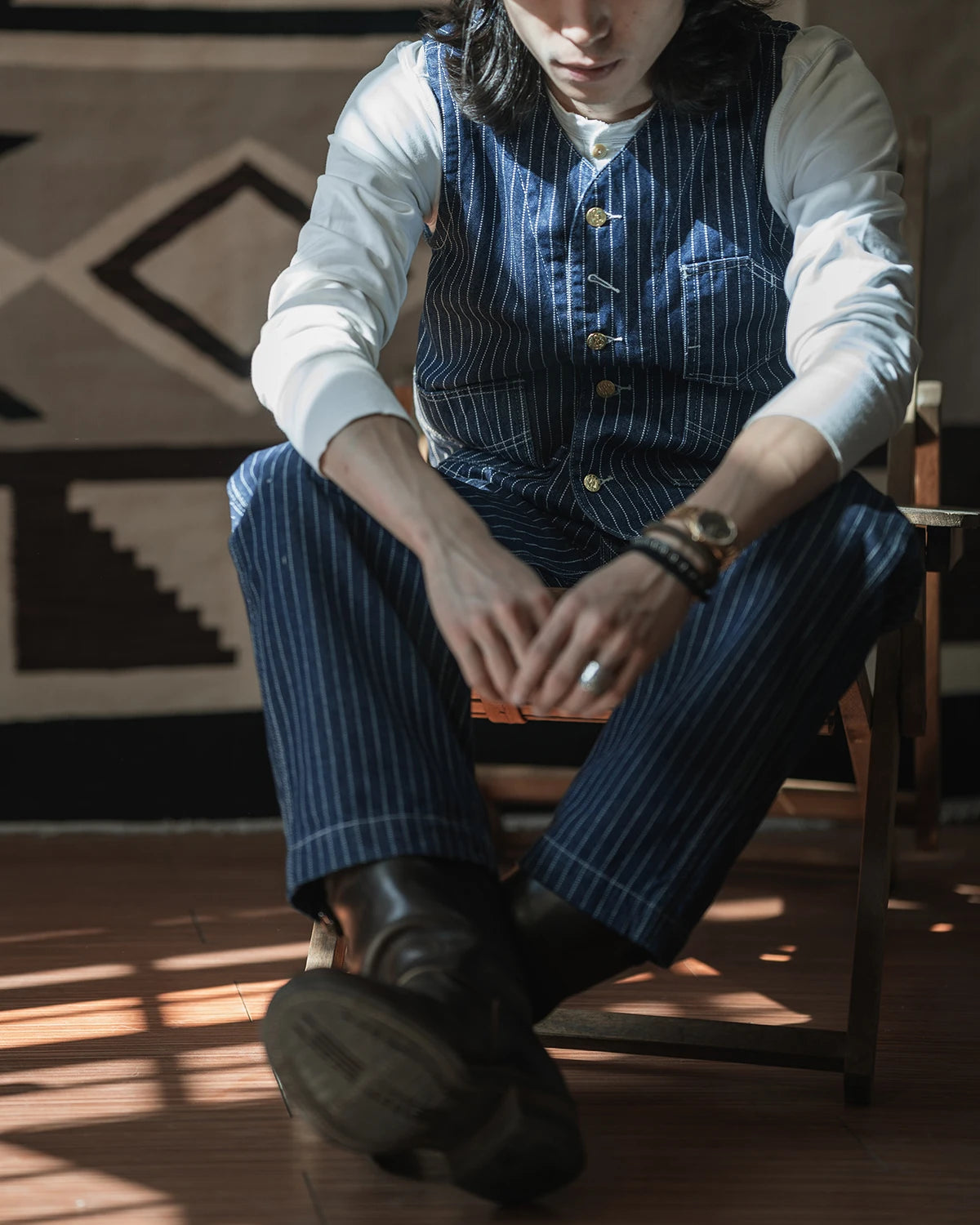Non Stock 1930s Three-Pocket Wabash Work Vest Retro Men's Striped Sleeveless Jacket
