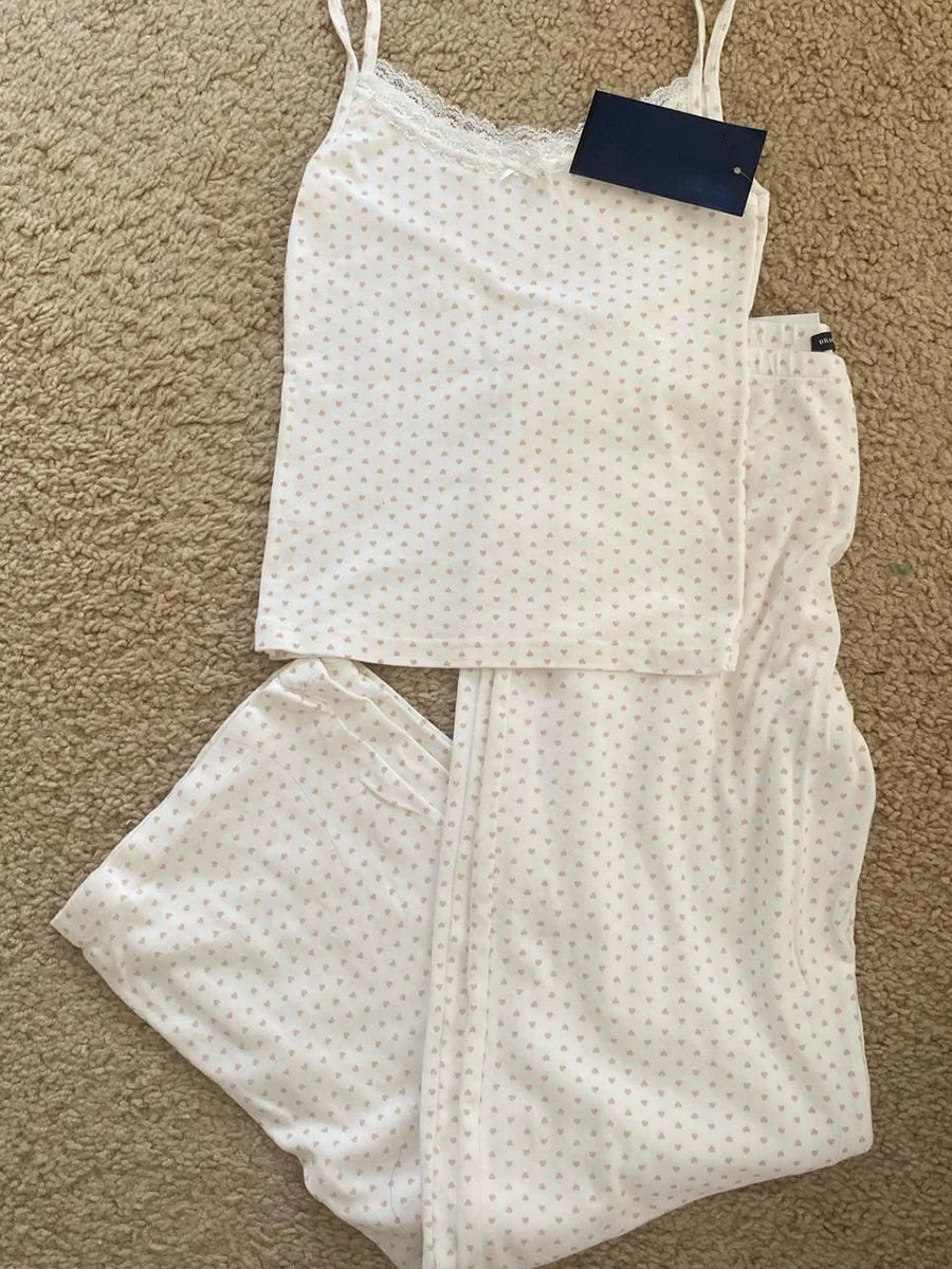 Eyelet White Tank Pant Home Set Woman Bow Slim Crop Top+Elastic High Waist Straight Trousers Summer Cotton Pajama 2 Piece Sets