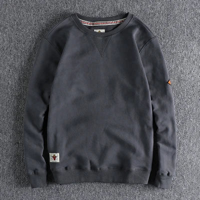 Spring American Retro Sleeve Applique Badge Sweatshirts Men's Fashion 100% Cotton Washed Hoodies Casual High Quality Pullovers