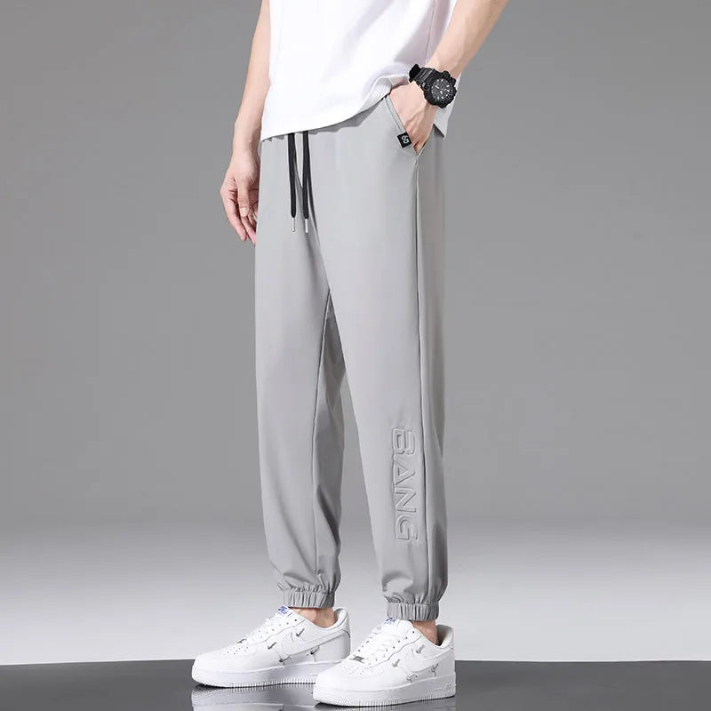 Men Pants Ice Silk Elastic Plus Size 6XL 7XL 8XL Quick Dry Summer Beach Thin Breathable Home Trousers Brand Stretch Lightweight