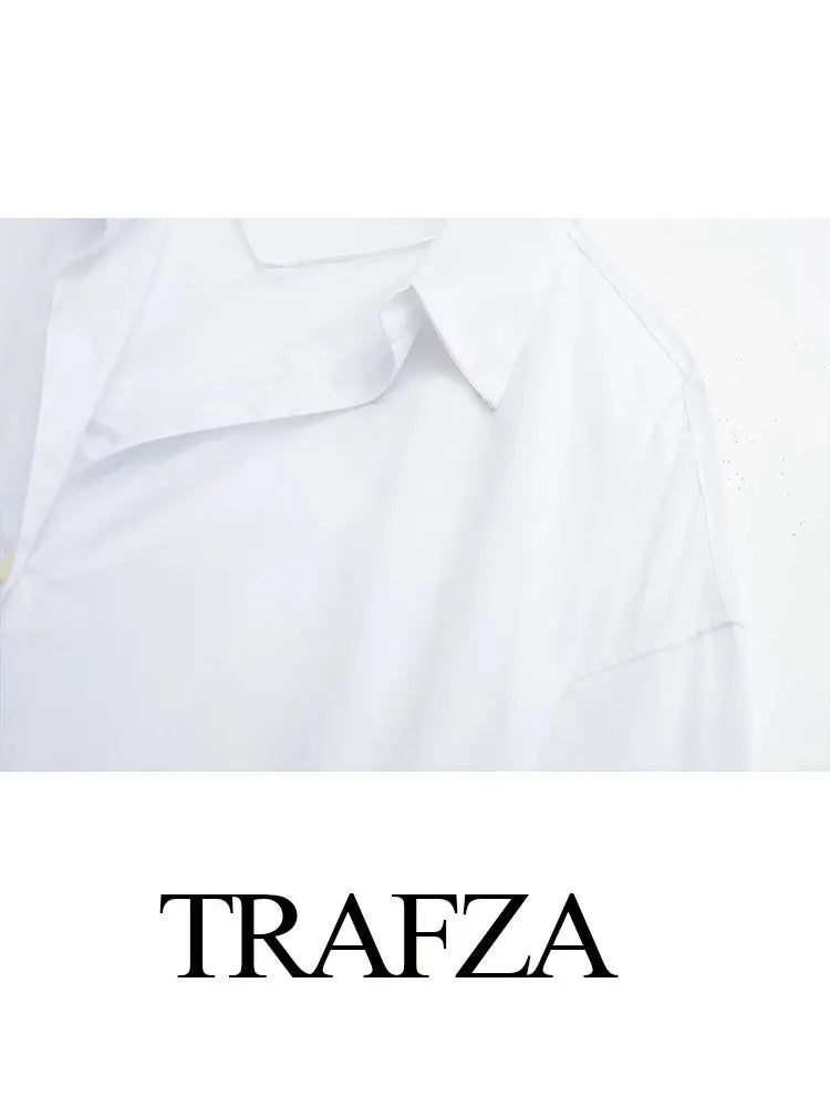 TRAFZA 2024 Spring New Women's Poplin Office Shirt Chic V Neck Single Breasted Elegant Women's Striped Casual Shirt Streetwear