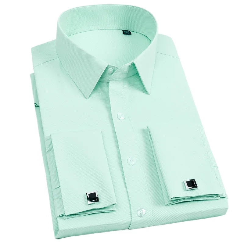 Men's French Cuff Dress Shirt Long Sleeve Slim Fit Tuxedo Shirts  with Cufflinks Poly/Cotton Double Button Collar