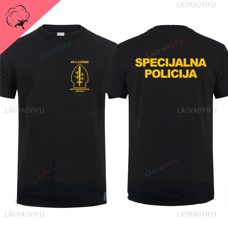 ATJ LUCKO Croatian Counter Terrorism Special Unit Force Tshirt Man Men Short Sleeved Tops Tee Shirt Summer Cotton Short Sleeve