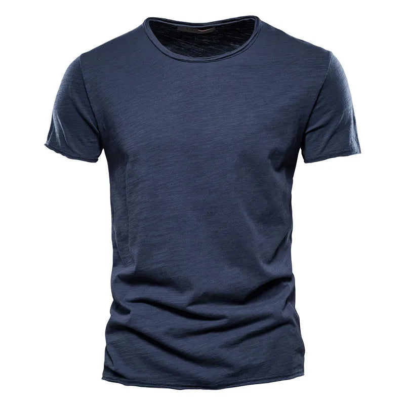 Men's T Shirt Pure Color Round Collar Short Sleeved Tops Tees High Quality Cotton Men T-Shirt Fashion Slim Man T Shirt For Men