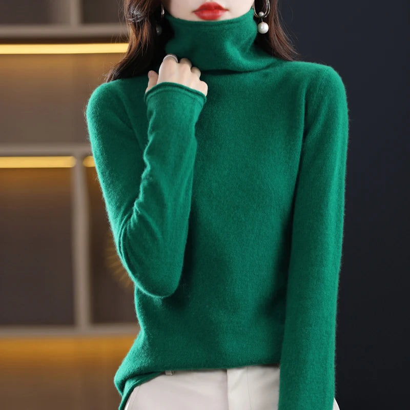 New 100% Merino Wool Turtleneck Cashmere Sweater In Autumn And Winter Women's Casual Knitted Coat Women's Coat Korean Fashion