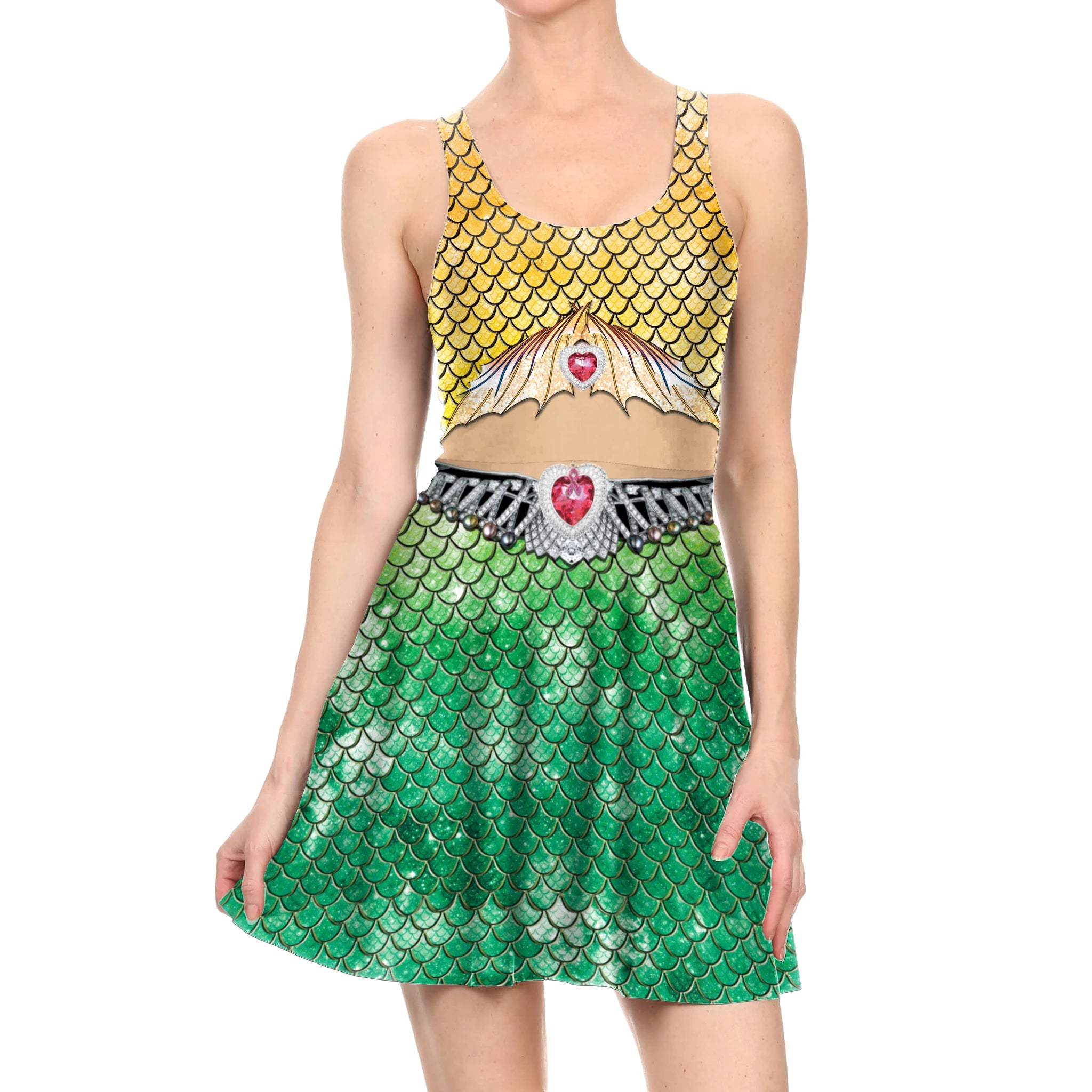 VIP FASHION Mermaid Tank Top Dress Summer Women Elegant One Piece Sexy Fish Scale Print Dresses Lady Sleeveless Cosplay Outfits