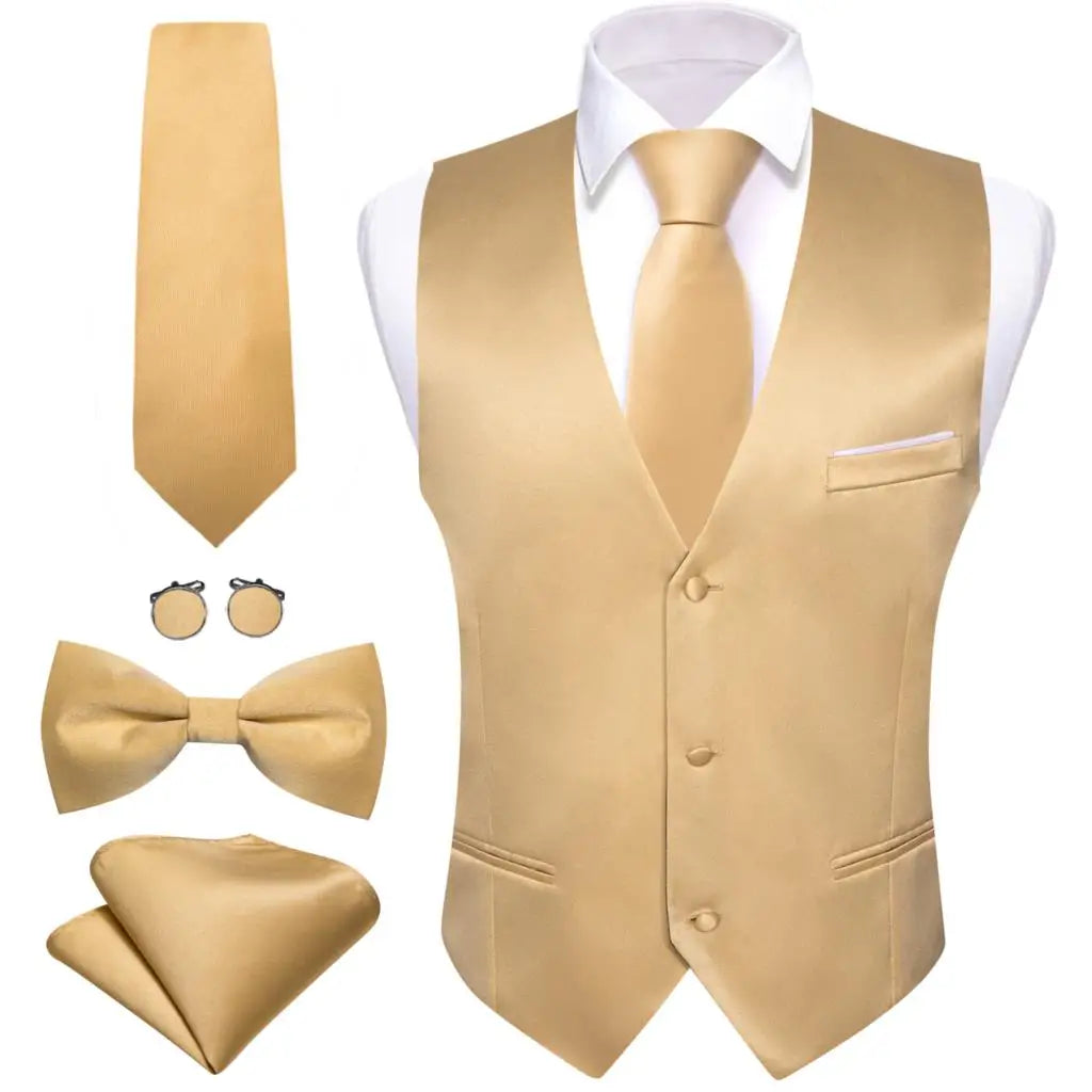 Designer Men's Vest Dark Green Solid Silk Satin Waistcoat Tie Bowtie Hanky Wedding Formal Male Suit Sleeveless Jacket Barry Wang