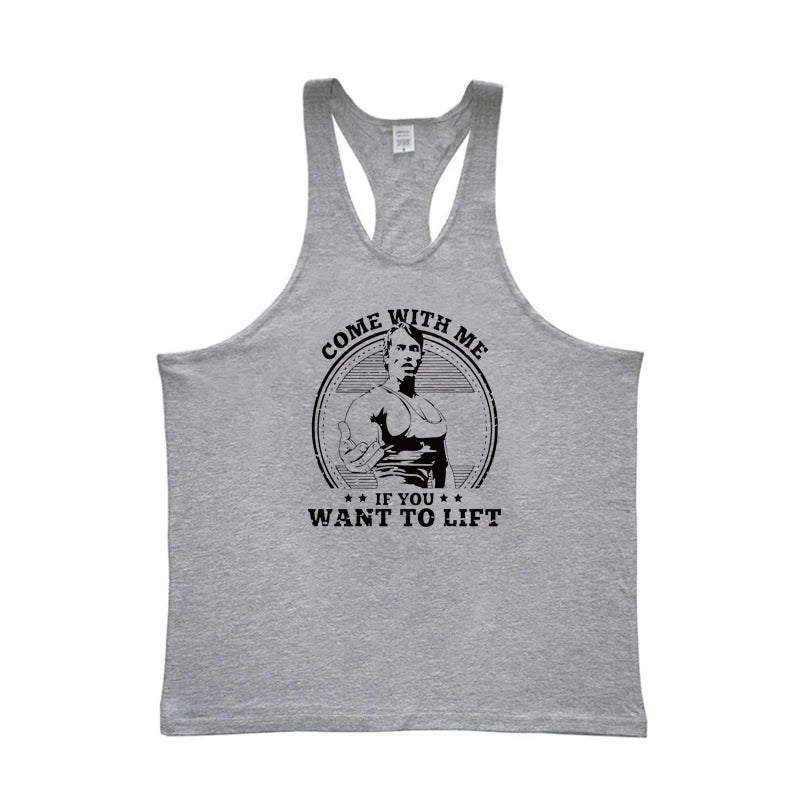 Come with Me If You Want To Lift Arnold Profession Bodybuilding Stringer Singlets Mens Y Back Gym Tank Tops Cotton Fitness Shirt