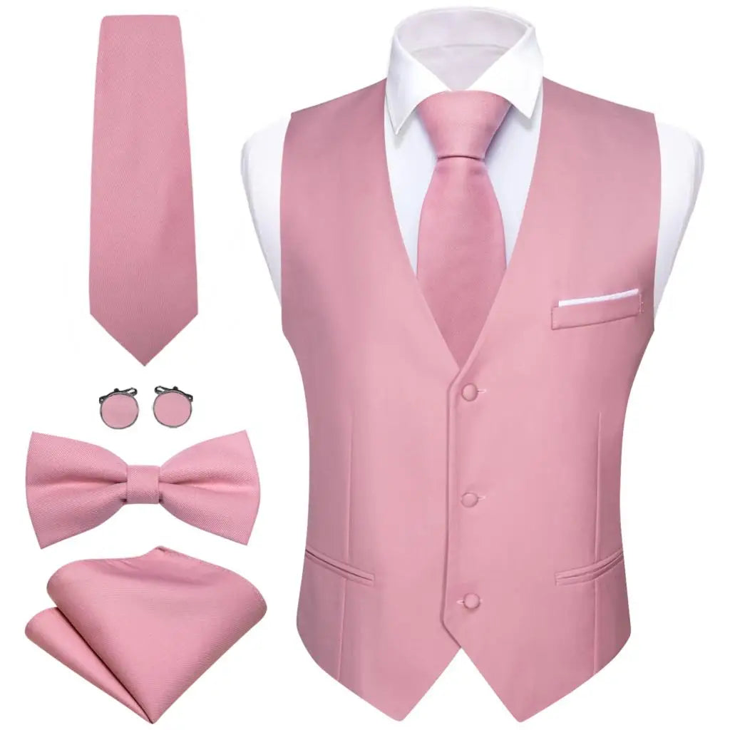 Designer Men's Vest Dark Green Solid Silk Satin Waistcoat Tie Bowtie Hanky Wedding Formal Male Suit Sleeveless Jacket Barry Wang