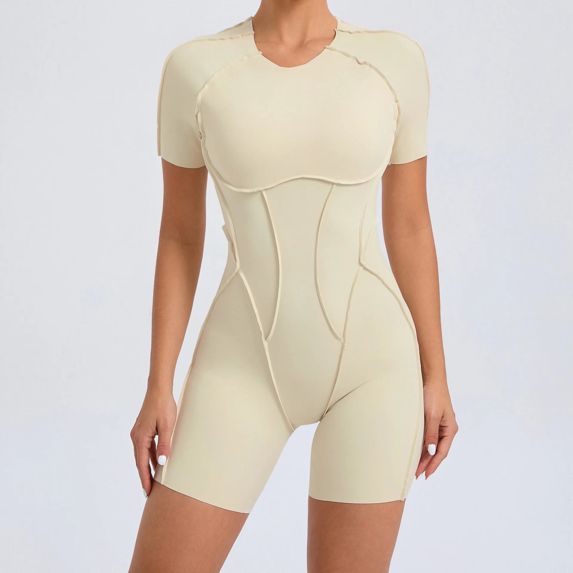 2024 Pad Nylon Women Bodysuit Fitness Yoga Set Splicing Exposed V Butt One-Piece Shorts Set Gym Sports Push Up Cycling Jumpsuit