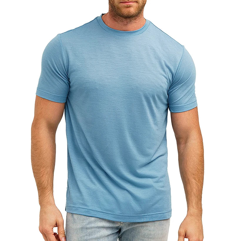 100% Superfine Merino Wool T shirt Mens Base Layer Merino Shirt Wicking Breathable Quick Dry Anti-Odor No-itch USA Size