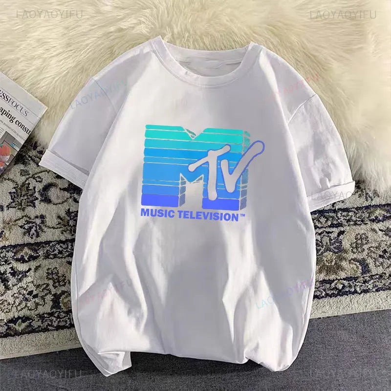 Woman Clothing Retro Cotton T Shirt Vintage Rock Hip Hop Modal Summer Unisex Casual Shirt Mtv Music Elevision Graphic Shirts