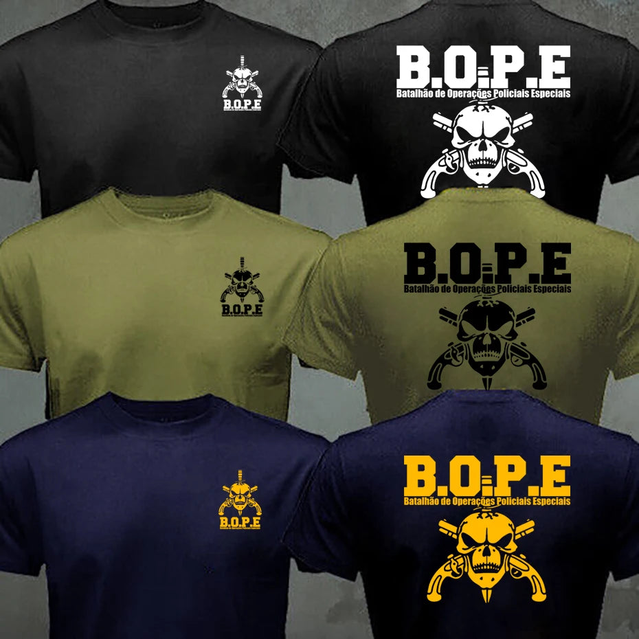 Brazil BOPE Elite Special Force T Shirt Black Beige White Cotton O-Neck Summer Short Sleeve Casual Mens T-shirt Plus Size S-6XL