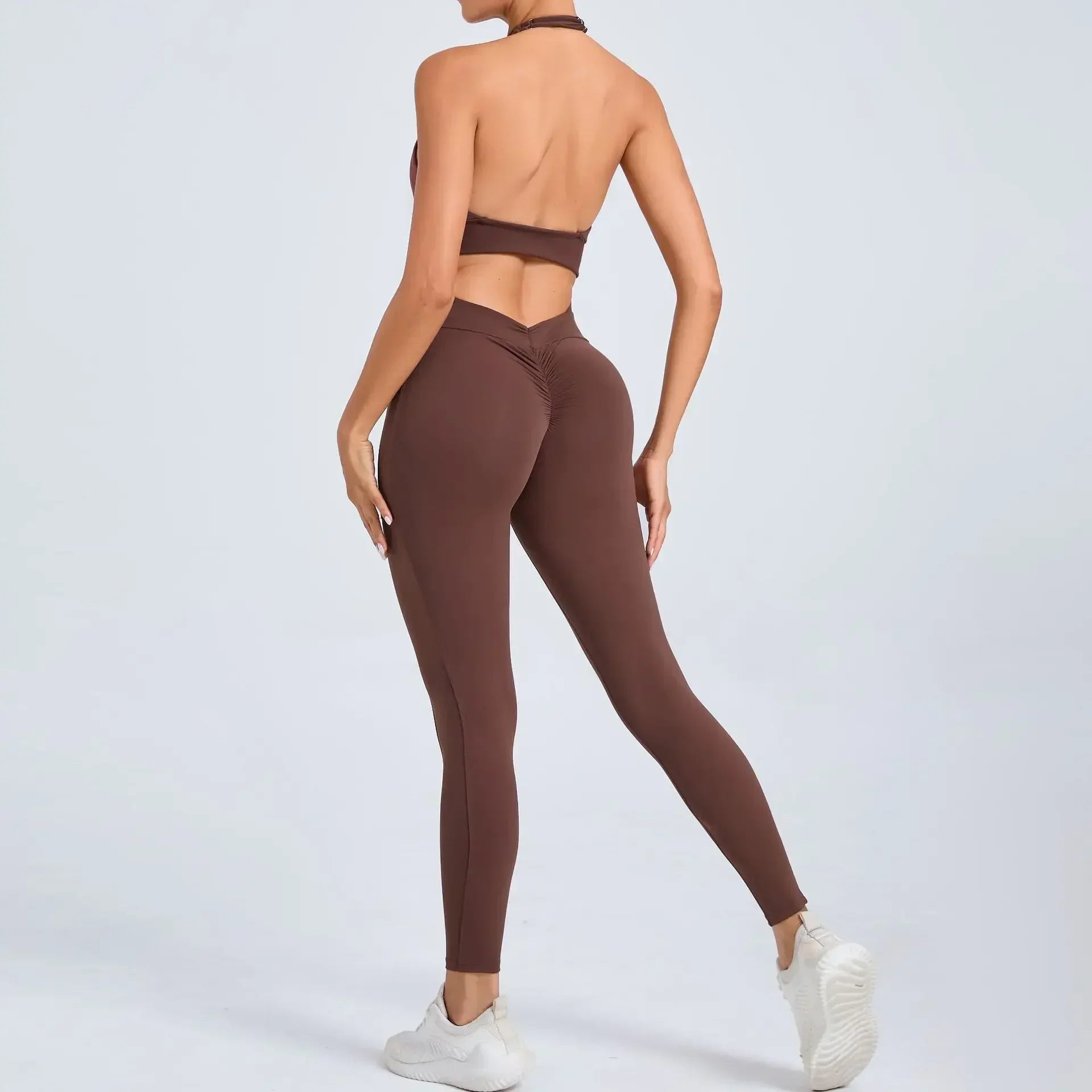 Fashion Sexy Sports Jumpsuit with Pocket Women Sportswear One Piece Gym Yoga Clothing Backless Scrunch Fitness Overalls Push Up