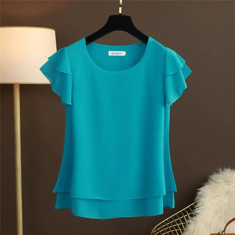 Women Women's Clothing Blouse Summer new short sleeved chiffon top T-shirt loose versatile stylish shirt trend Shirts Blouses