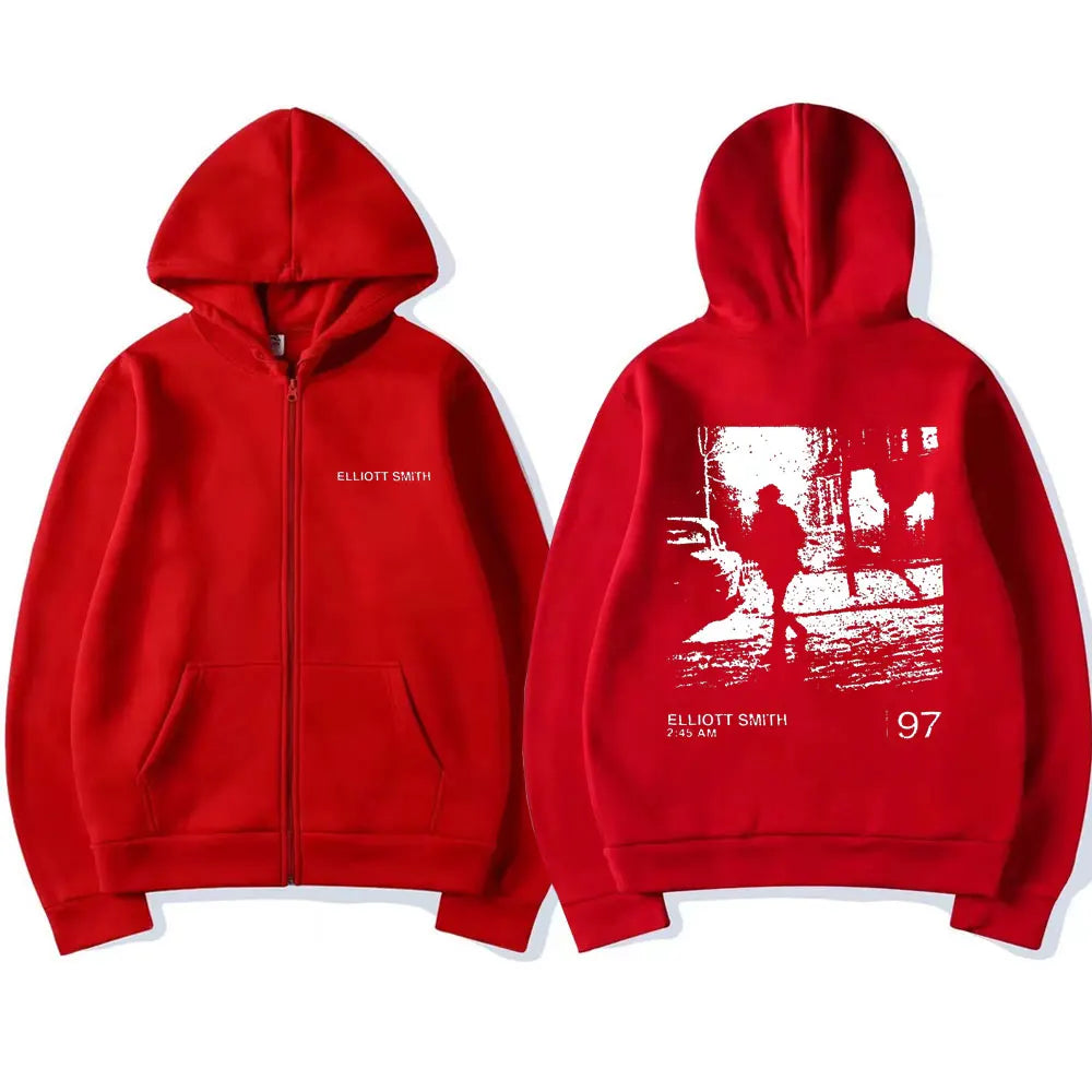 Elliott Smith Album Zipper Hoodie Men Women Casual Oversized Sweatshirts Unisex Hip Hop Zip Up Jacket Male Vintage Streetwear