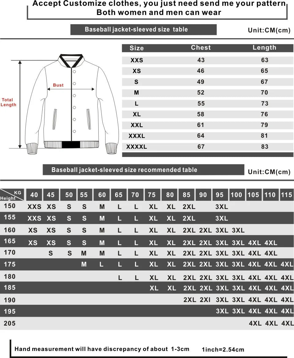 Customized Your Image logo Varsity Baseball Bomber Jacket Men Women Hip Hop Harajuku Jackets Kids Boys Girls Single Coats