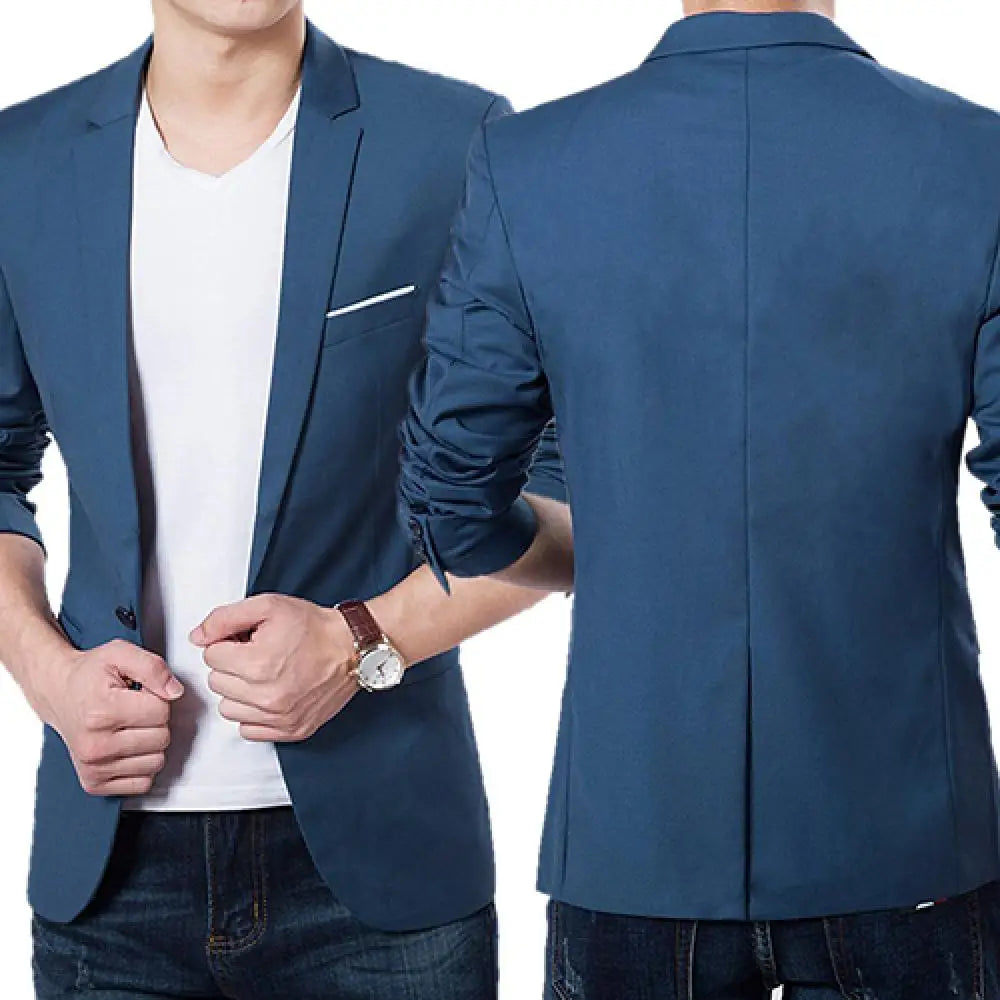 Men Blazers Slim Autumn Suit Business Formal Party Male Suit One Button Lapel Casual Long Sleeve Pockets Top Plus Size