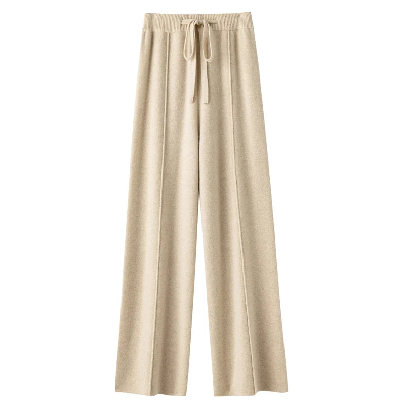 Women's cashmere pants 100% Merino wool broadfoot pants Women's knit loose knit pants Fall/Winter 2024 women's thick pants