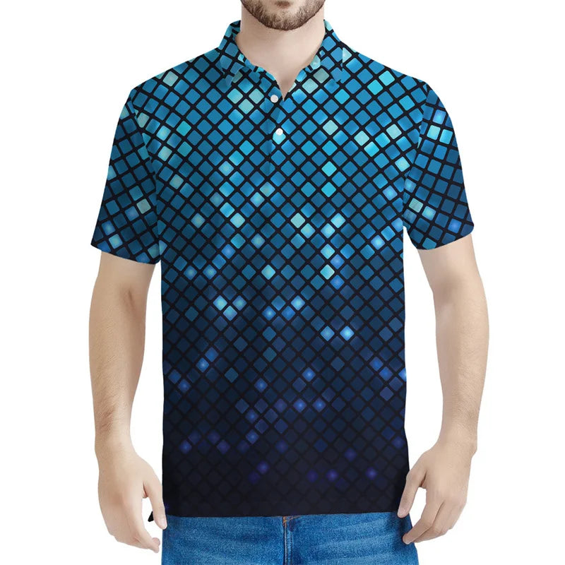 Vintage Colorful Disco Lights Graphic Polo Shirts Men 3d Printed T-shirt Summer Street Short Sleeves Y2k Tops Loose Tee Shirt